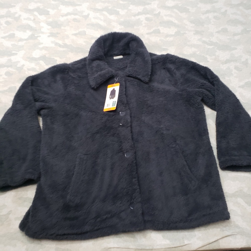 32 Degrees Heat Faux Fur Jacket Womens XXL Blue Button Front Plush Coat NWT